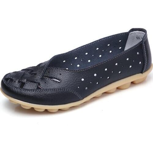 2020 Large size summer women flats shoes genuine leather shoes woman cut-outs loafers slip on breathable casual womens shoes