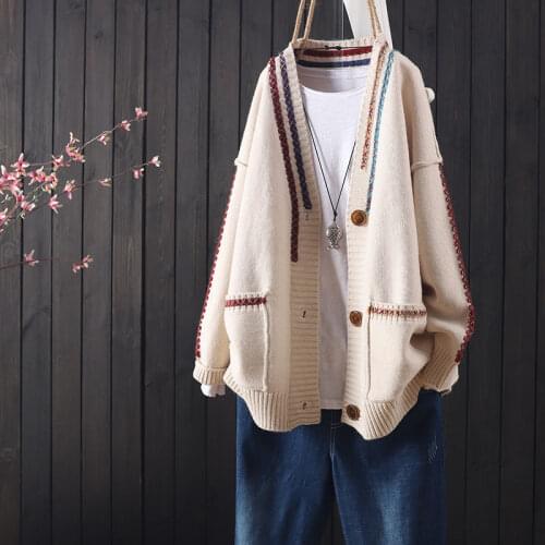 2021 spring and autumn new loose and versatile casual long-sleeved v-neck sweater cardigan womens foreign style knit sweater