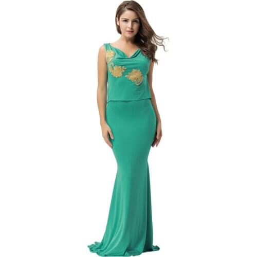 Sexy Appliques Wrap Boho Maxi Club Dress Lady Green Elegant Backless Party Gown Sleeveless Women Longue Robe De Soiree VS1075