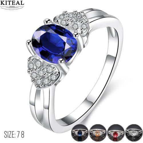 2017 Trendy Silver Luxury Blue Stone Zircon Love Lady Ring Multicolor Womens Valentines Day Gifts for Female Bague Femme PJ138