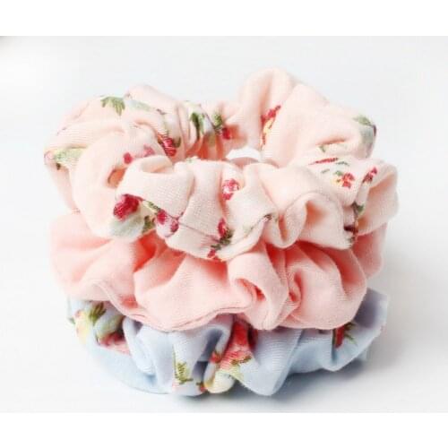 3pcs/set Flower Print Hair Scrunchie Elastic Hair Bands Solid Color Women Girls Headwear Ponytail Holder Hair Ties For Girls