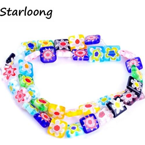 37pcs/string 10mm colors mixed square saika flower beads lampwork glazed glass beads for bracelet necklace DIY jewelry making