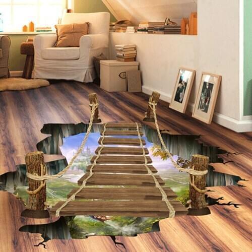 3D Mural Small Bridge Suspension Nature Landscape Photo Background Flooring Wallpaper for Bathroom Decor can CSV