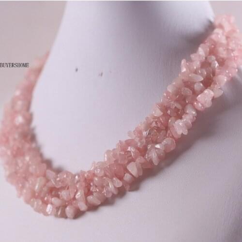 4-8MM Pink Crystal Quartz Necklace Natural Stone Chip Beads Necklace For Women Jewelry Gift Wholesale/Dropshipping E035