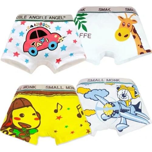 4 Pc/Lot Boys CottonBoxer Kids Underwear Boxers Cartton Baby Underpants 2-10Y