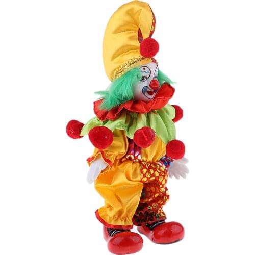 6inch Funny Clown Porcelain Doll with Colorful Costume Christmas Gift Home Decor
