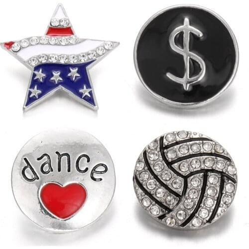 6pcs/lot New Snaps Jewelry Five Stars Dollar Football Metal Snap Buttons Fit Leather Silver color 18mm 20mm Snap Button Bracelet