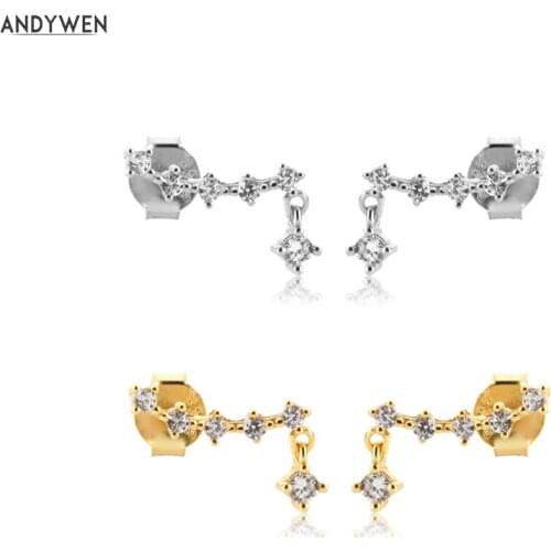 ANDYWEN 925 Sterling Silver 2021 Line Drop Stud Earring Piercing Pendiente Luxury Wedding Jewelry Clips Rock Punk Jewels