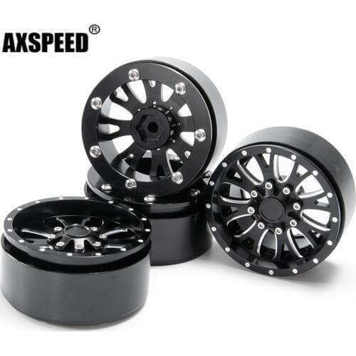 AXSPEED Alloy Beadlock 2.2 inch Wheels Rims black #22 for 1/10 Axial Wraith 90018 RC Car Crawler