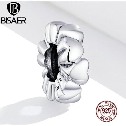 BISAER Simple Heart Beads 925 Sterling Silver Vintage Charms Pendant Fit Original Bracelet DIY Accessories Jewelry ECC1521