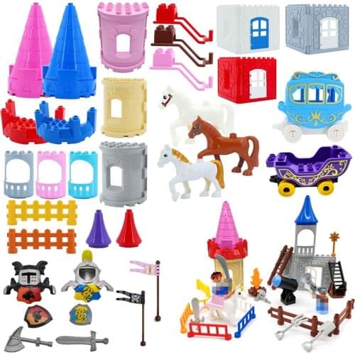 Big Building Blocks Castle Scenes Accessory Wall Roof Fence Weaponry Brick Compatible With Duplo Assemble Toys For Children Gift
