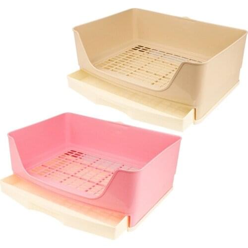 Large Rabbit Litter Box with Drawer Place Firmly Pet Bedpan Corner Toilet Box with Grate Potty Easy Operation Bigger Pet