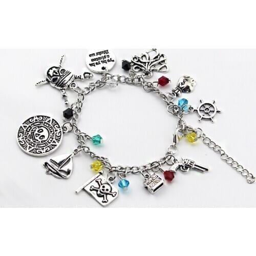 Pirates Of The Caribbean Charm Bracelet Jack Sparrow Aztec Coin Medallion Bangle Bracelet Women Girl Halloween Gift