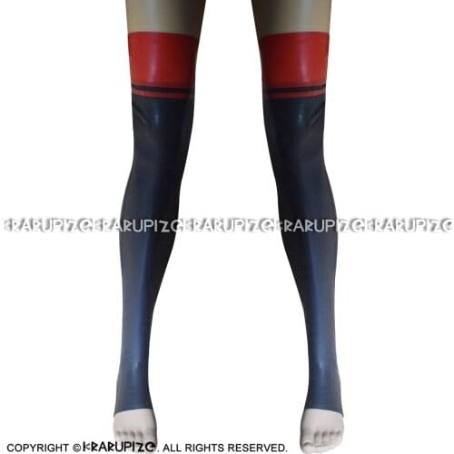 Black With Red Sexy Long Latex Stockings Toes And Heel Open Rubber Thigh High Stockings WZ-0048
