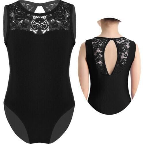 Kids Sleeveless Soft Stretchy Lace Splice Gymnastics Leotard for Girls Ballet Dancewear Children Stage Performance Dance Costume