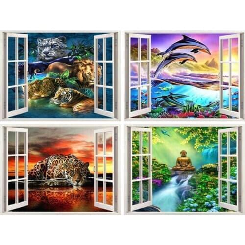 DIY Painting By Numbers Window Animals 40x50cm Kit Oil Coloring By Numbers Wall Art Acrylic Paintings On Canvas Home Decoration