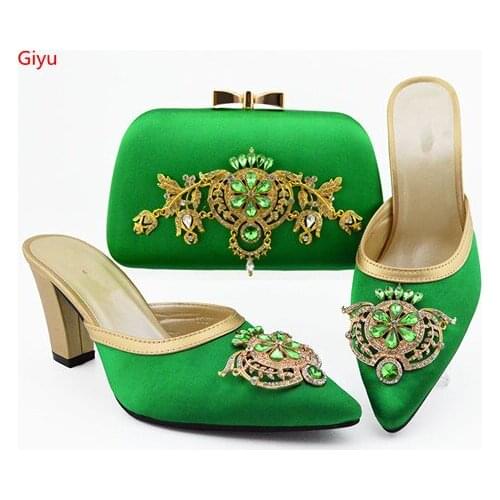 Doershowfashion Shoe and Bag Set New Women Shoes and Bag Set In Italy green Color Italian Shoes with Matching Bags Set !HVC1-37