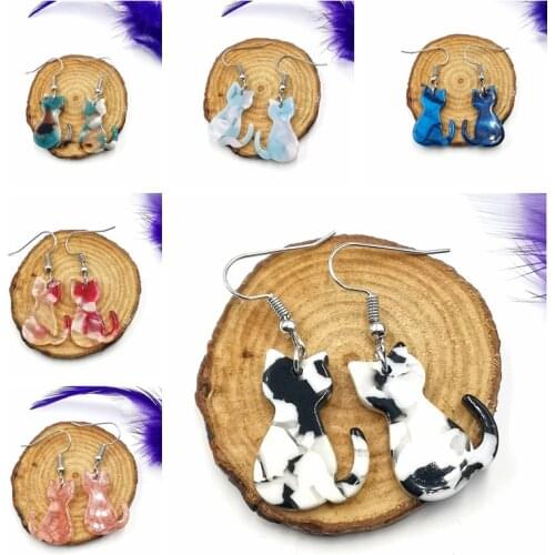 Chinese Fashion Handmade Cartoon Mixed Color Resin Animal Earrings Cute Cat Earrings Female Jewelry Dangle Earrings