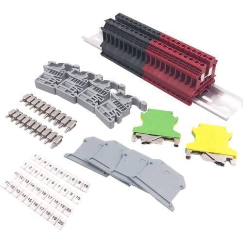 DIN Rail Terminal Blocks Kit Terminal+Ground Blocks+Aluminum Rail+End Brackets+End Covers+Jumpers Kits