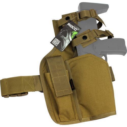 ROCOTACTICAL Military Molle Hand Gun Pistol Holster MP7 Military Leg Drop Holster with Spare Magazine Pouch Combat Leg Drop Bag