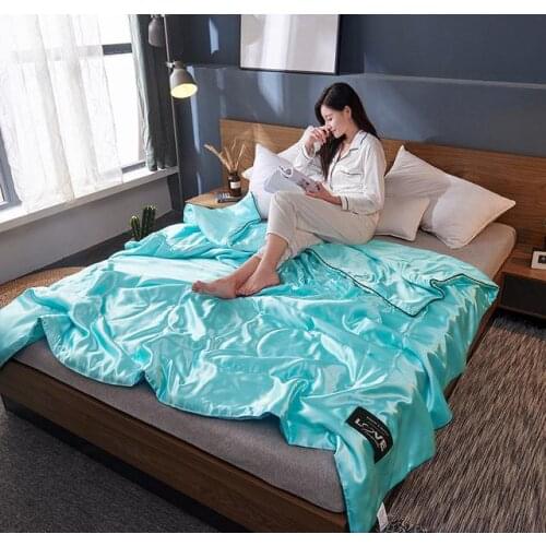 New Washable Comfortable 100% Silk Comforter Blanket Quilt Duvet Washable Ice Silk Summer Air Conditioning Quilt Blanket