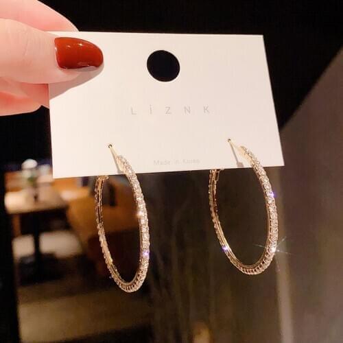 BLIJERY New Shiny Gold Color Rhinestone Big Hoop Earrings for Women Crystal Round Circle Earrings Wedding Prom Jewelry Brincos