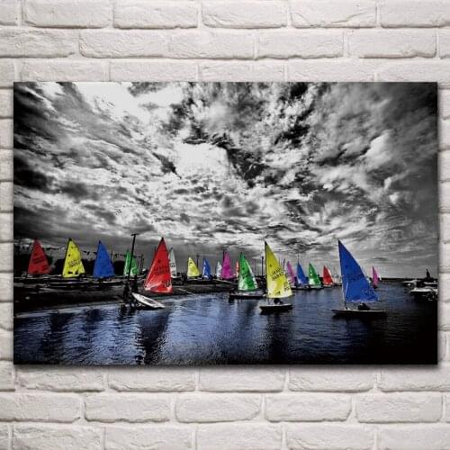 Cool colorful sail boats water colors sailing sport scenery living room home art decor wood frame fabric poster KP579