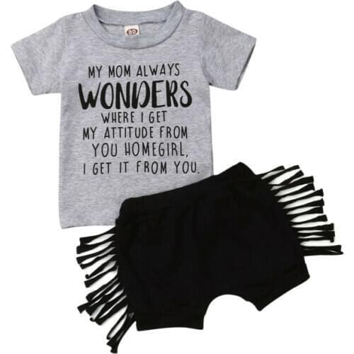 Cute Newborn Baby Girl Clothes Tops Tee T-Shirt+Tassel Shorts Outfits Summer Short Sleeve Girls Set