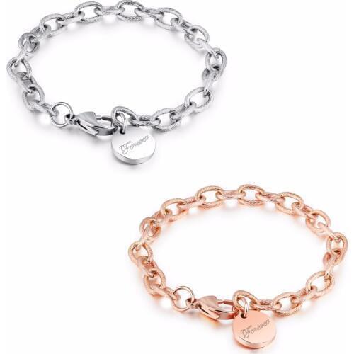 Fashion Round Stainless Steel Bangles Bracelet For Women steel/Rose Gold Color girl Link Chain Jewelry Female Accessories Gift
