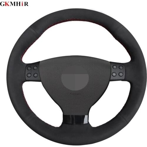 Hand-stitched Black Genuine Leather Suede Car Steering Wheel Covers Wrap For Volkswagen VW EOS MK5 2005 2006 2008