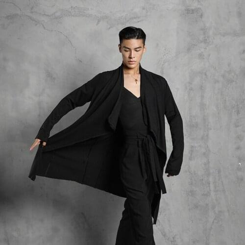 2020 Men Latin Dance Costumes New Adult MenS Black Cardigan Shirt National Standard Dance Dress Latin Competition Wear SL4083