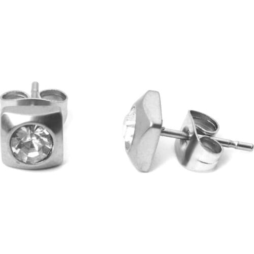 DoreenBeads 304 Stainless Steel Ear Post Stud Earrings Silver Color Round Clear Cubic Zirconia 4/6/8 Dia Concise Jewelry For Men