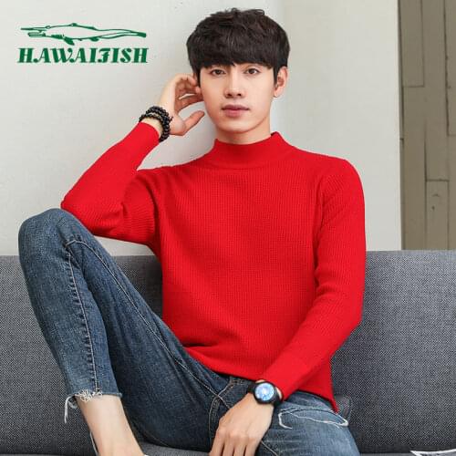 Hawaifish brand mens sweater 2021 thick Korean style slim trend winter pullover men hot sale solid color high quality mens wear