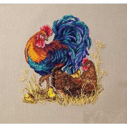6-MM Top Quality Lovely Cute Counted Cross Stitch Kit Rooster and Hen Chicken Family Chick Animal Cock