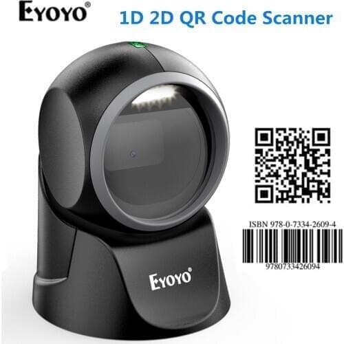 Eyoyo 1D 2D Desktop Barcode Scanner, with Automatic Sensing Scanning Omnidirectional Hands-Free Barcode Reader QR Platform Scan