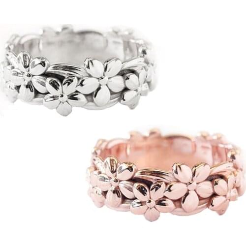 2021 New Trendy Simple Flower Rings For Women Fashion Rose Gold/Silver Color Female Jewelry Statement Birthday Party Gifts