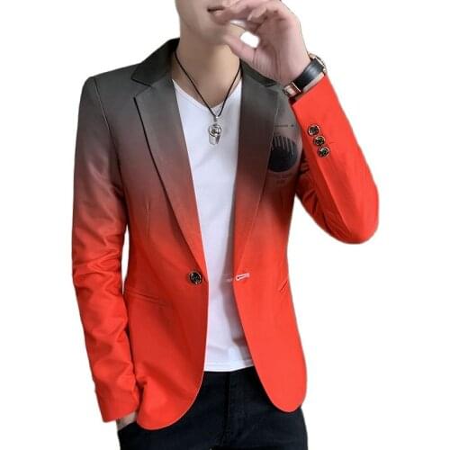 New Boutique Fashion Gradient Color Slim Mens Casual Business Blazers Stage Performance Banquet Dress Casual Male Suit Jackets
