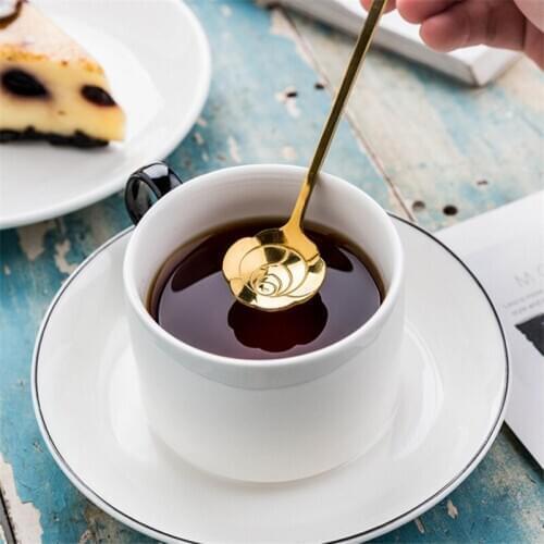 New Stainless Steel Spoon Gold Coffee Tea Spoons Drinking Flatware DropShipping Cherry Blossom Spoon Mixing Spoon Home Decor