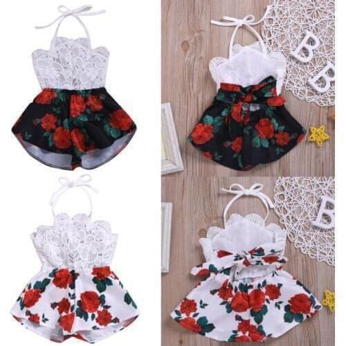 Clothes Summer Baby Girl Sleeveless Romper Cute Stitching Straps Shorts Slingprint Kid Jumpsuit Outfit