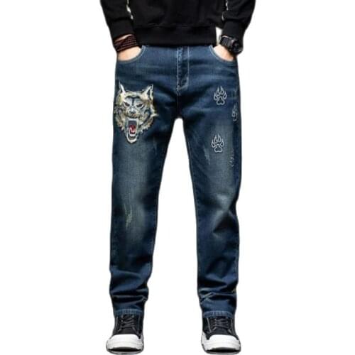 Plus Size Jeans Mens Baggy Cowboy Pants Embroidery Hip Hop Tide Spring Denim Trousers Casual Mens Jean Pants Men Clothing