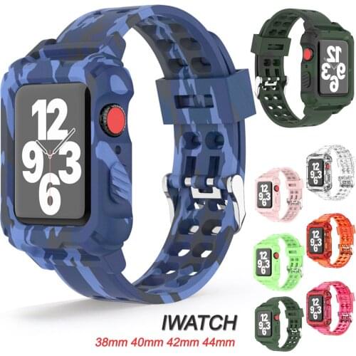 Watch Strap for Apple Watch Band 44mm 42mm 40mm 38mm Transparent Jelly Bracelet for Iwatch Series 6 5 SE 4 3 Camouflage Bands