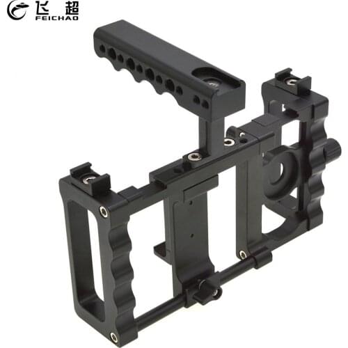 FEICHAO Aluminium Alloy Dual Hand Handheld Smartphone Video Cage Stabilizer Phone Holder w/ Top Handle Grip Cold Shoe 1/4 Screw