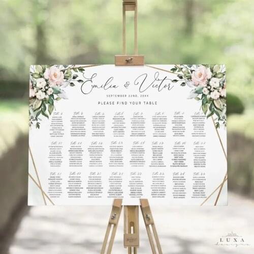 Blooming Plant Series - Seating Chart Template Blush, Blush Geometric Wedding Seating Chart, Blush Seating Chart for Wedding