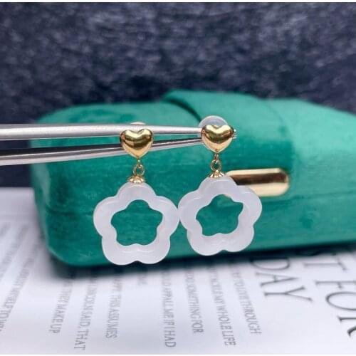 Shilovem 18k yellow Natural white jasper Drop Earrings fine Jewelry women trendy party Christmas gift myme1414666hby