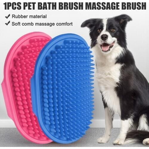 Dog Groom Brush Pet Bath Comb Brush Massage Rubber Comb Adjustable Ring Handle for Pet Cat and Dogs