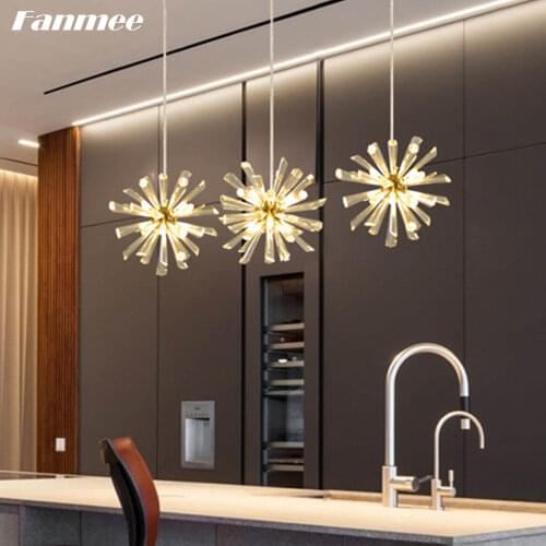 Nordic Clear Crystal Chandelier Light LED G4 Modern Dia190mm Starburst Hanging Lamp Art Deco Kitchen Island Party Dining Table