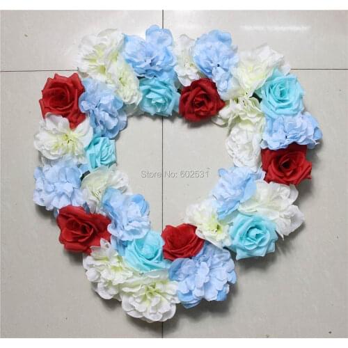 SPR 40x40cm Artificial Silk Rose Wedding Car Decoration Heart Shaped Door Wreaths Lovely Wedding Door Decoration Wholesale
