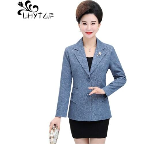 UHYTGF Women Jacket Fashion Single-Breasted Spring Autumn Coat Female Casual Short Tops Solid Wild Loose Plus Size Outerwear 906