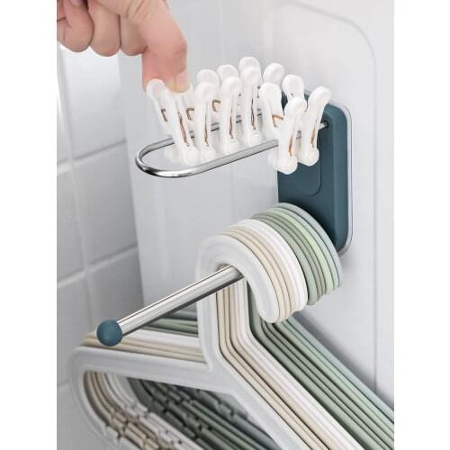 Punch-free hanger storage artifact household balcony hook drying hanger stainless steel wall-mounted finishing shelf
