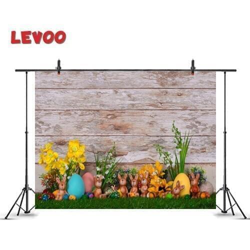 LEVOO Vinyl Photography Backdrop Easter Bunnies Eggs Wood Grass Garden Background Photophone Photo Studio Photographic Props